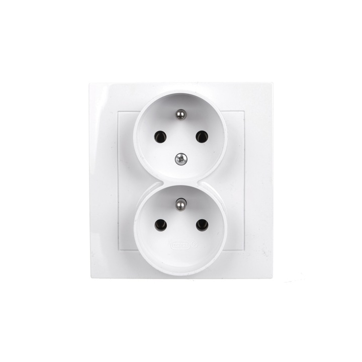 Priza dubla, Ospel, Plastic, Incastrata, Alb