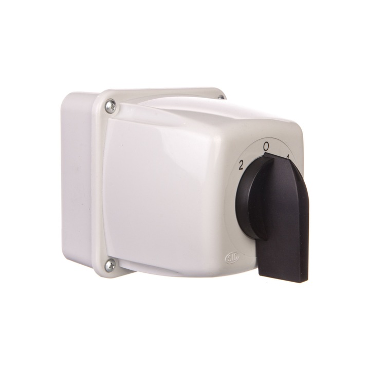 Intrerupator rotativ, Elektromet, Cu 3 faze, 2-0-1, 3P, 40A, IP65, Alb/Negru