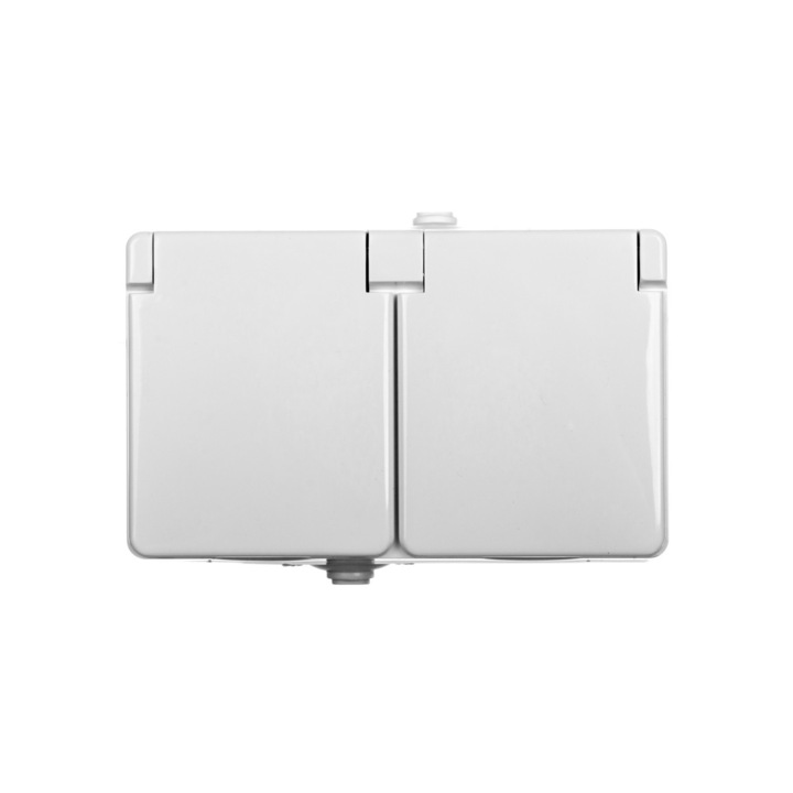 Priza dubla cu capac, KOS, 16A, IP44, Alb