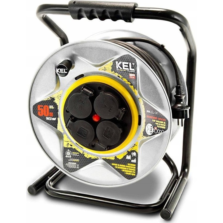 Cablu prelungitor bobina, Kel, 20m, 16A, IP44, Negru