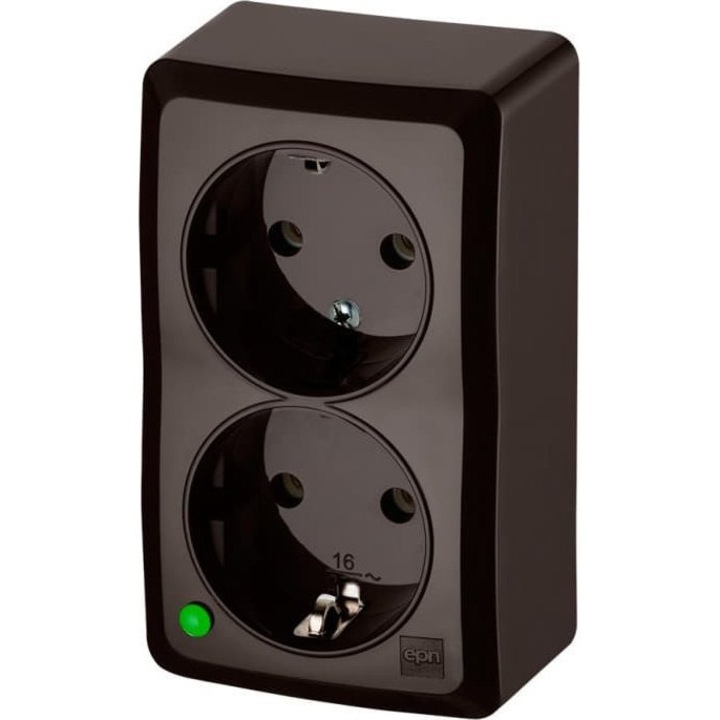 Двоен контакт Шуко, Elektro-Plast, 2x2P+Z, 16A, Кафяв