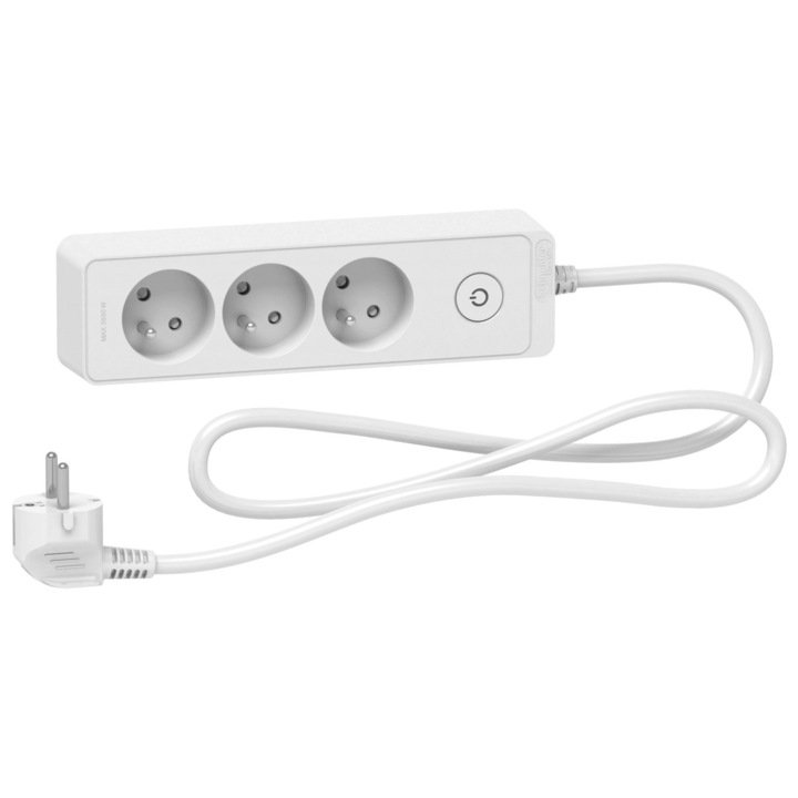 Prelungitor, Schneider Electric, 1.5m, 3 prize, 3680W, Alb/Gri