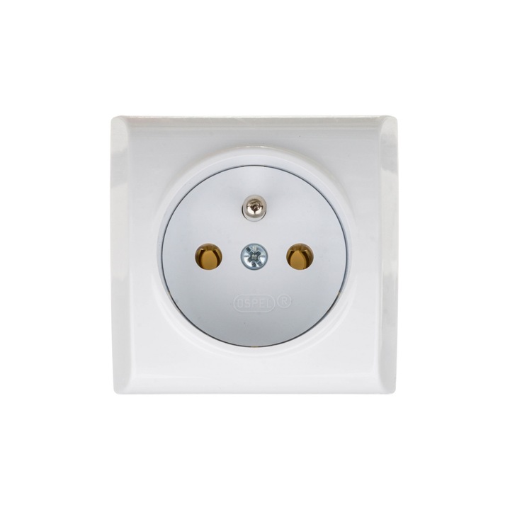 Единичен контакт Ospel BIS със заземяване, бял, 16A, 250V