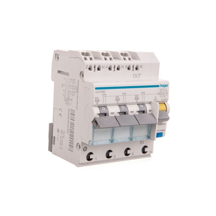 Intrerupator de supracurent rezidual, Hager,16A, 0.03A, Alb