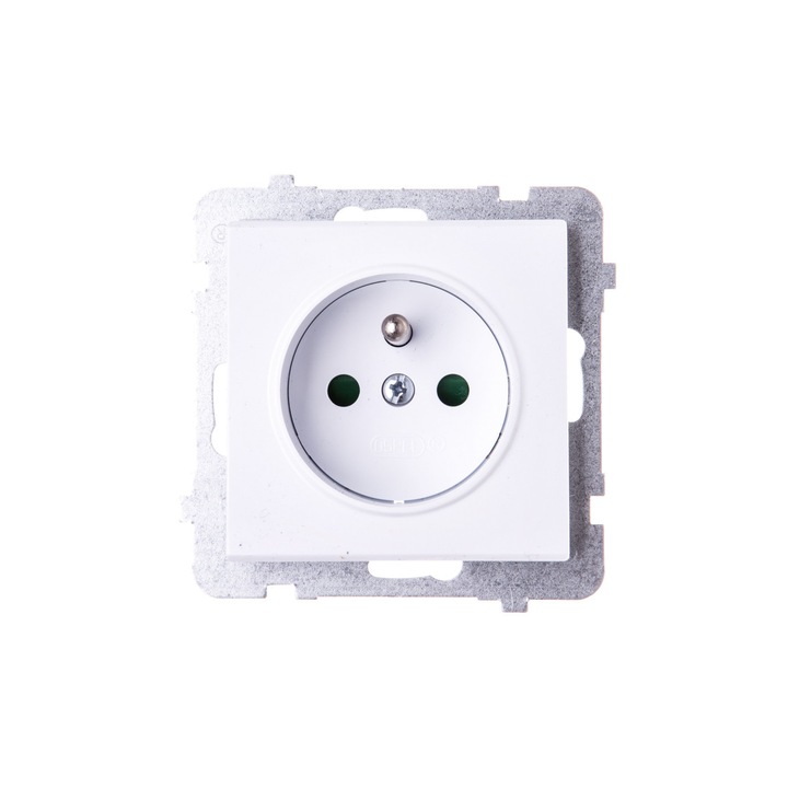Priza simpla, Ospel, Cu impamantare si obturatoare, Alb