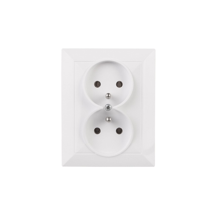 Priza dubla incastrabila Timex, 16A, 250V, alba