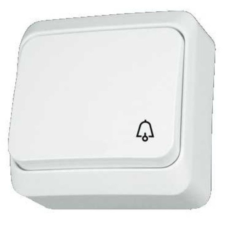 Buton sonerie Schneider Electric Prima, alb, 61x61x35mm, IP20, cu rama