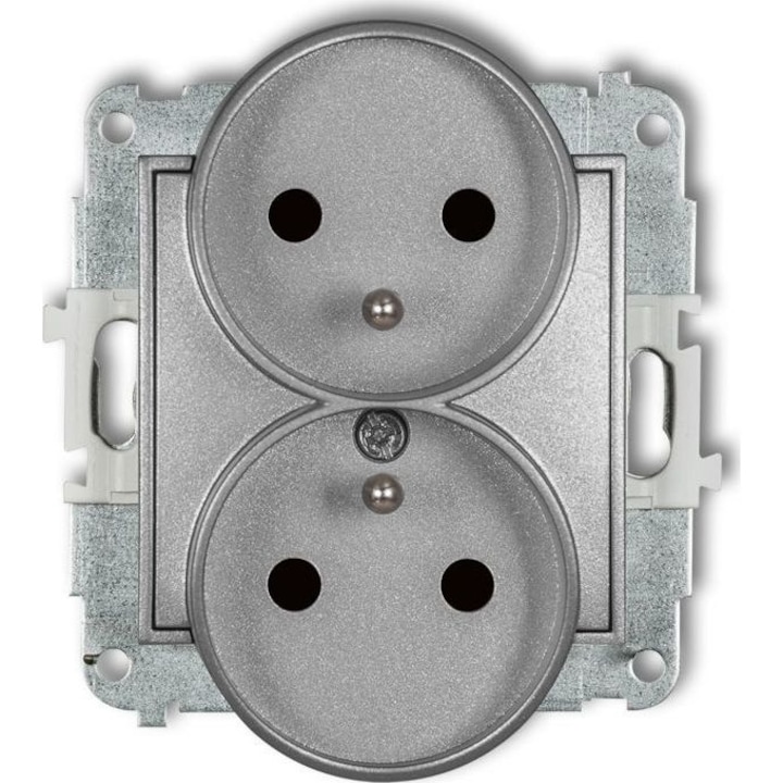 Priza dubla cu obloane, Piggyback MINI, argintiu metalic 7MGPR-2zp, 841721