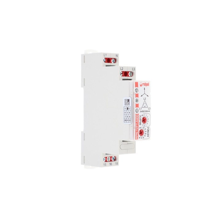 Releu de monitorizare trifazat, Relpol, 1P, 230V, AC, 50/60 Hz, Alb