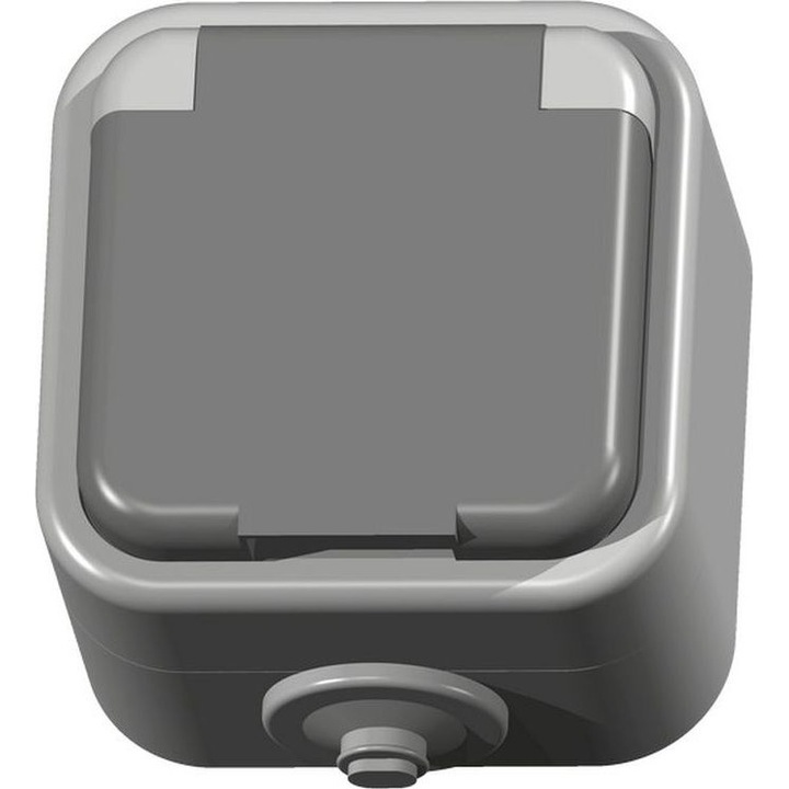 Priza ermetica simpla cu capac Ospel DELFINA 16A IP44 gri GNH-1DZ/30/w, 842166