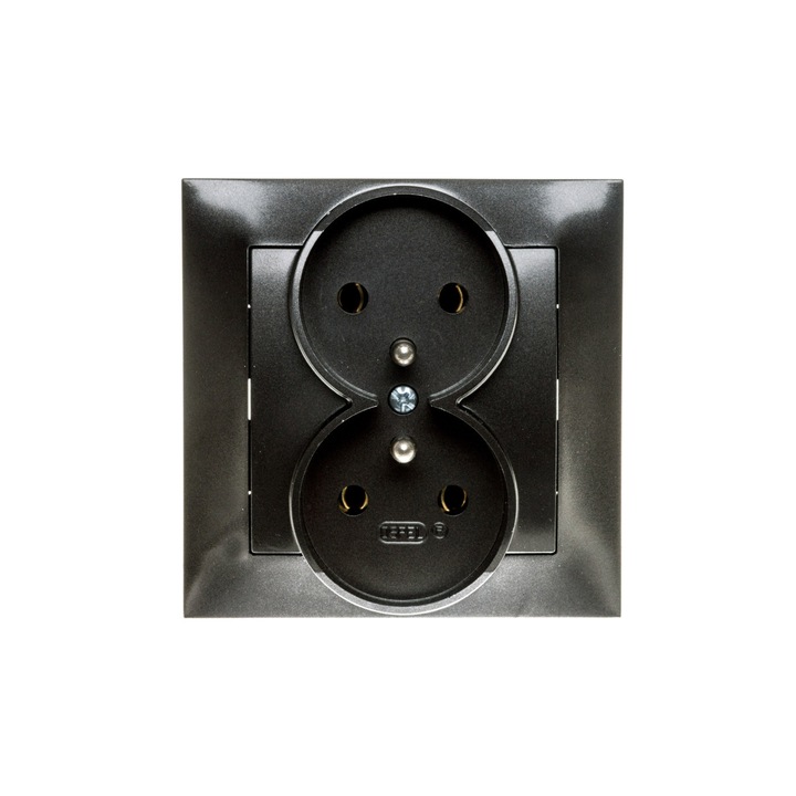 Priza dubla Ospel Impression, cu impamantare, negru