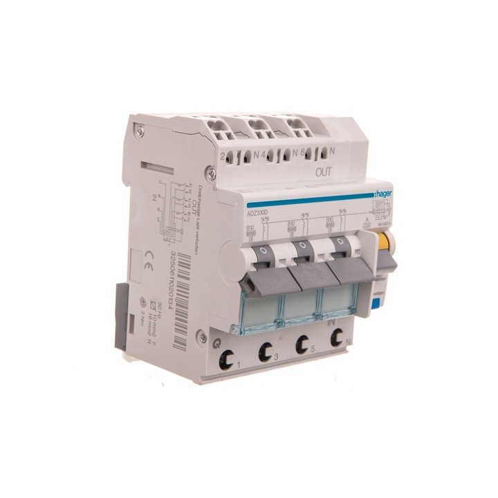 Hager Intrerupator de supracurent rezidual 3+NB 10A 0,03A Tip A 6kA RCBO
