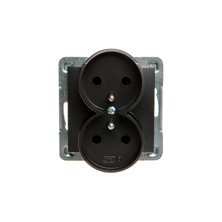 840325 Priza dubla Ospel Impresja cu impamantare antracit (GP-2YRZ/m/50)