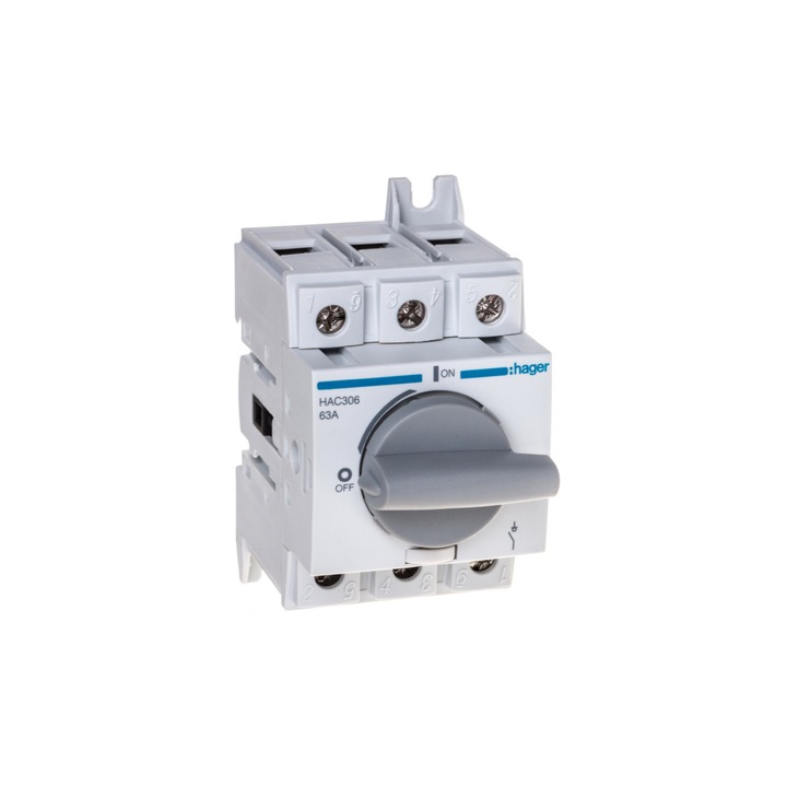 Siguranta electrica Hager 3P 63A, 380/415V, 3 module, gri, HAC306