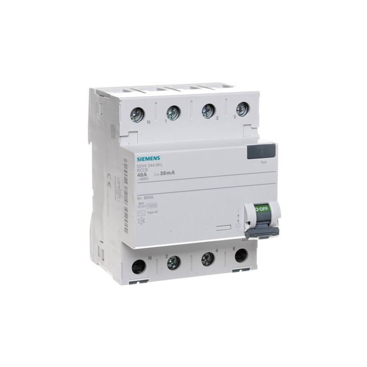 Intrerupator de curent rezidual, Siemens, Alb, 4P, 40A ,0.03A, type AC