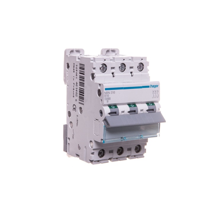 Siguranta electrica Hager 3P B 16A 10kA AC, dimensiuni 83x52,5x70mm