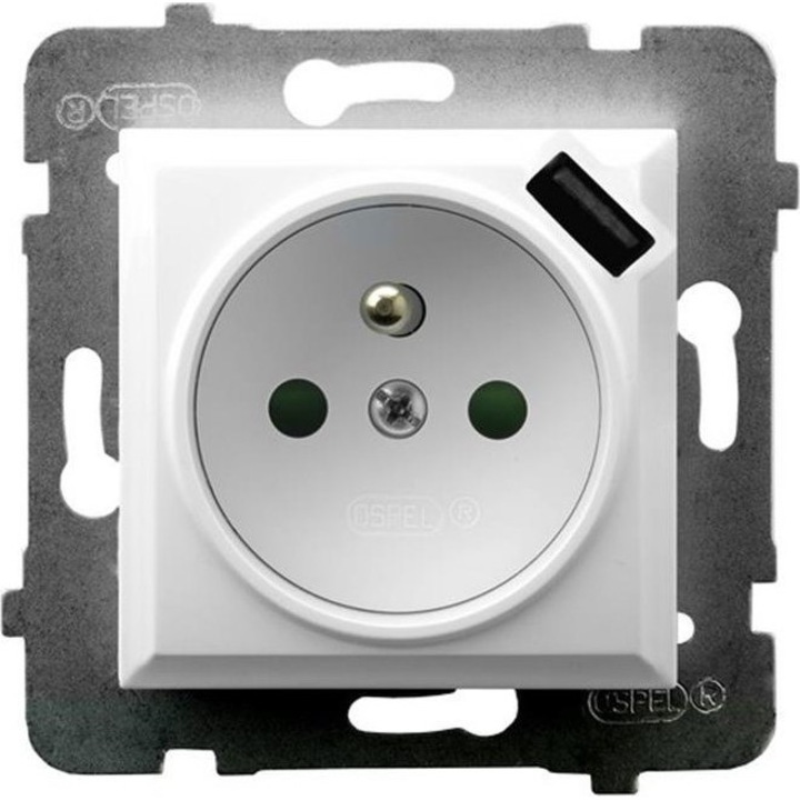 Фасунга, Ospel, 2.1A, Бяла, Със Заземяване