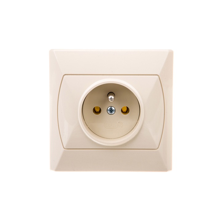Обикновен контакт, OSPEL, AKCENT GP-1AZ/00, със заземяване, бежов, 82x82mm