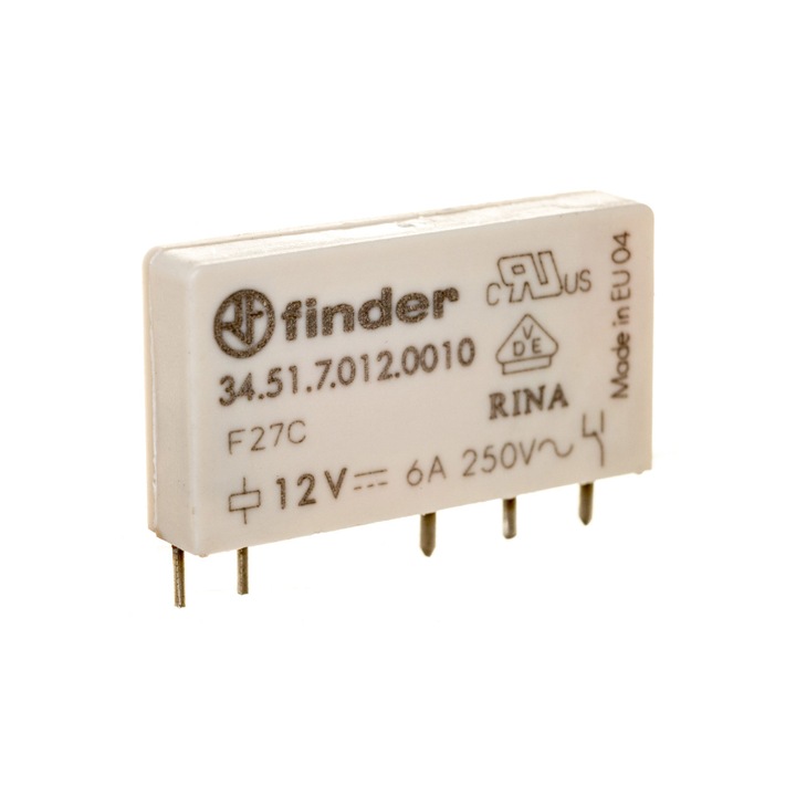 Releu miniatural, Finder, 1P, 6A, 12V, Alb