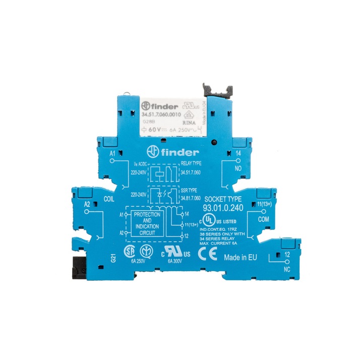 Soclu de cuplare releu, Finder, 1P 6A 220 - 240V, Albastru