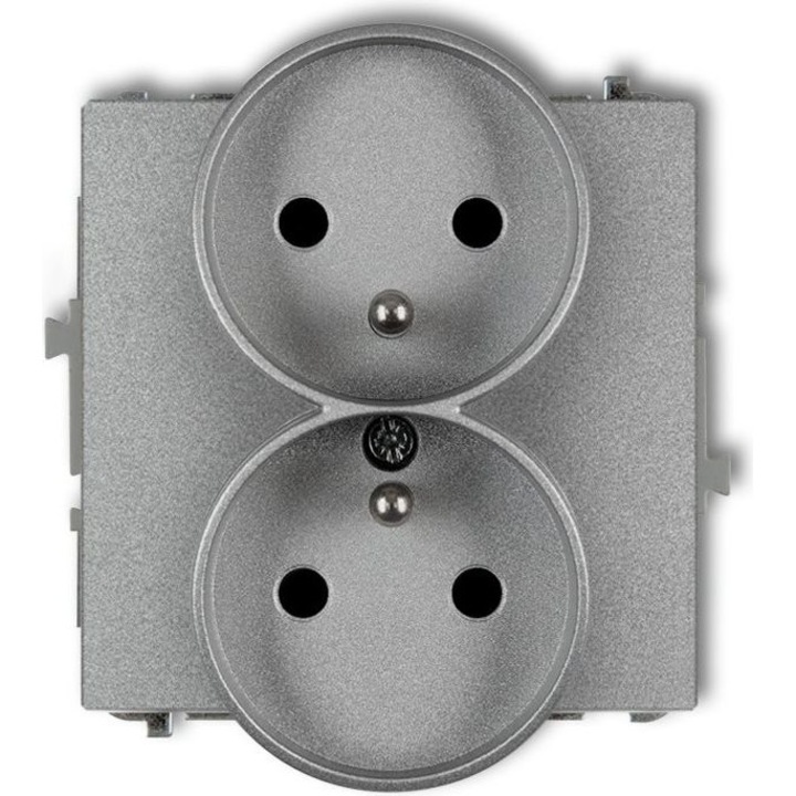 Priza dubla incastrata, Karlik, cu impamantare, argintiu