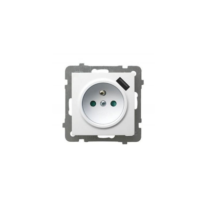 Priza simpla, Ospel, USB, Plastic, Alb,