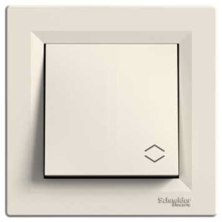 Intrerupator Schneider Electric Asfora, crem, 10 AX, 250 V, dimensiuni 83x83x42 mm, cu rama inclusa