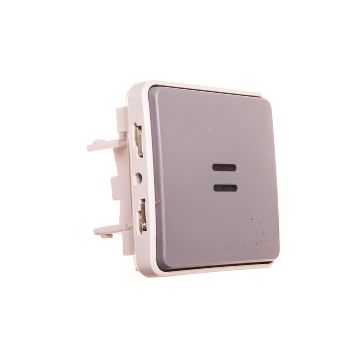 Intrerupator pentru scara simpla cu lumina de fundal, Legrand Plexo55, 10AX, Gri