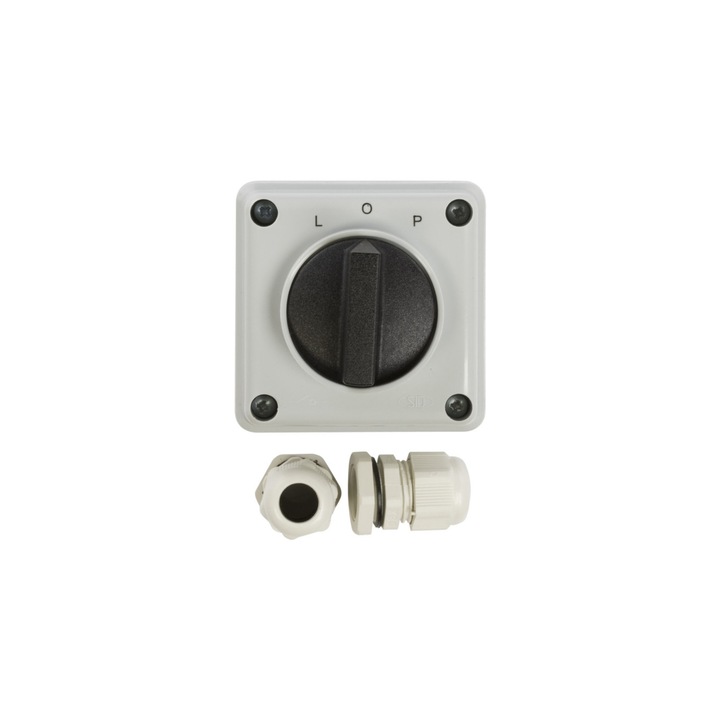 Comutator Cam, Elektromet, L-0-P, 3P, 12A, IP65, Arc E12-43 in carcasa
