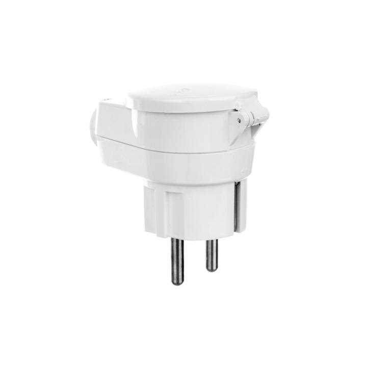 Distribuitor priza unghiulara cu capac, Elektro-Plast, 16A, 2P, IP44, Alb