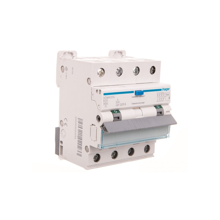 Intrerupator de supracurent rezidual, Hager, 3+NB, 20A, 0,03A, Tip A, 6kA, RCBO