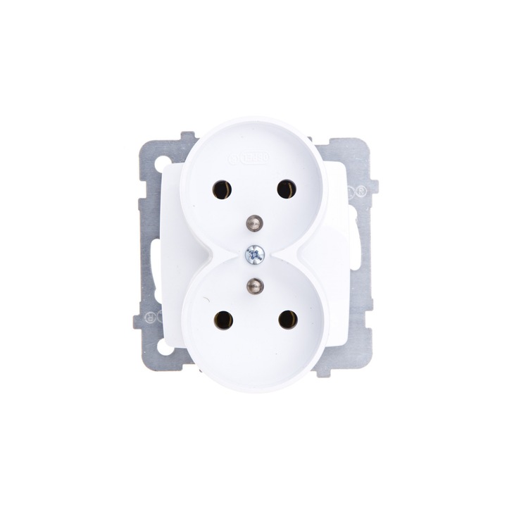 Priza dubla diamantata cu impamantare Ospel, Alb (GP-2SRZ/m/00)