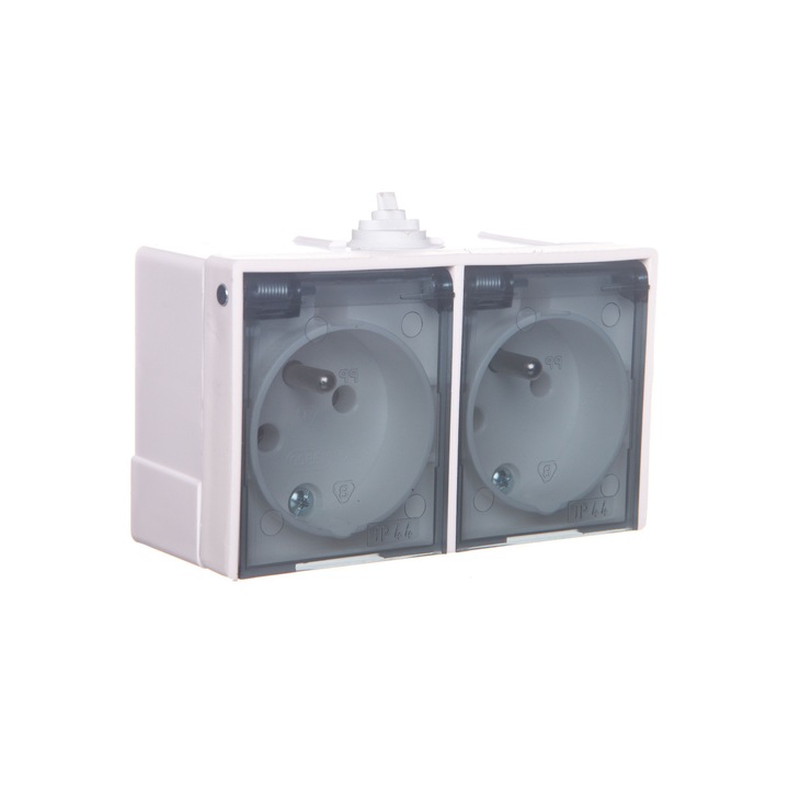 Priza dubla ermetica, Ospel, IP44, Alb