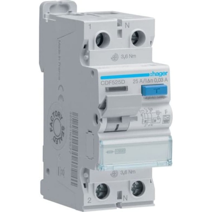 Intrerupator de curent rezidual 2P 25A 30 mA 10kA tip F