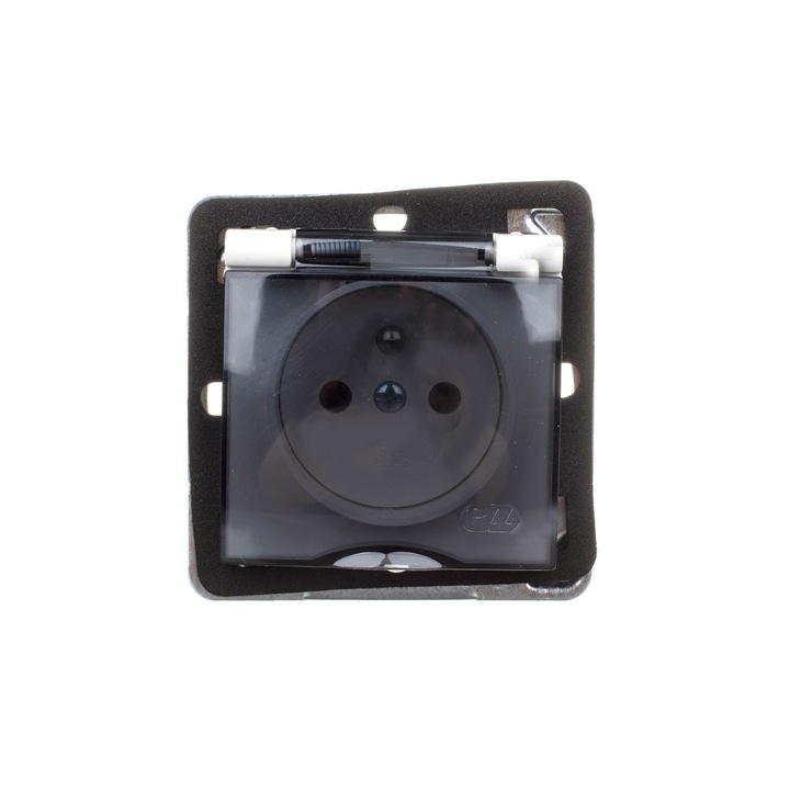 Priza Ospel Impresja, rezistenta la stropire cu impamantare, IP-44 ecru, capac transparent