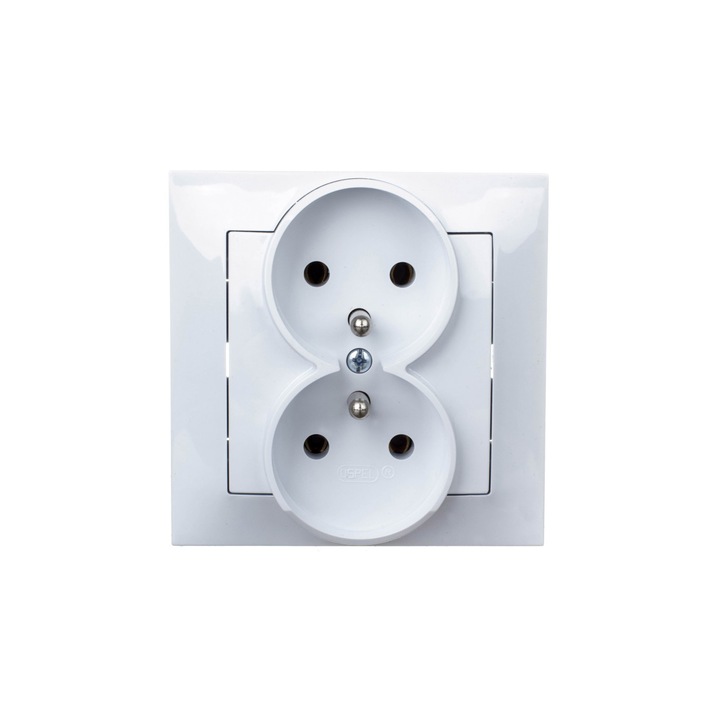Priza dubla Ospel, cu impamantare, alb
