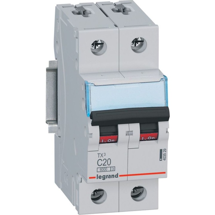 Siguranta automata, Legrand, 2P, 20A, 230/400 V, 6kA, IP2X, Multicolor