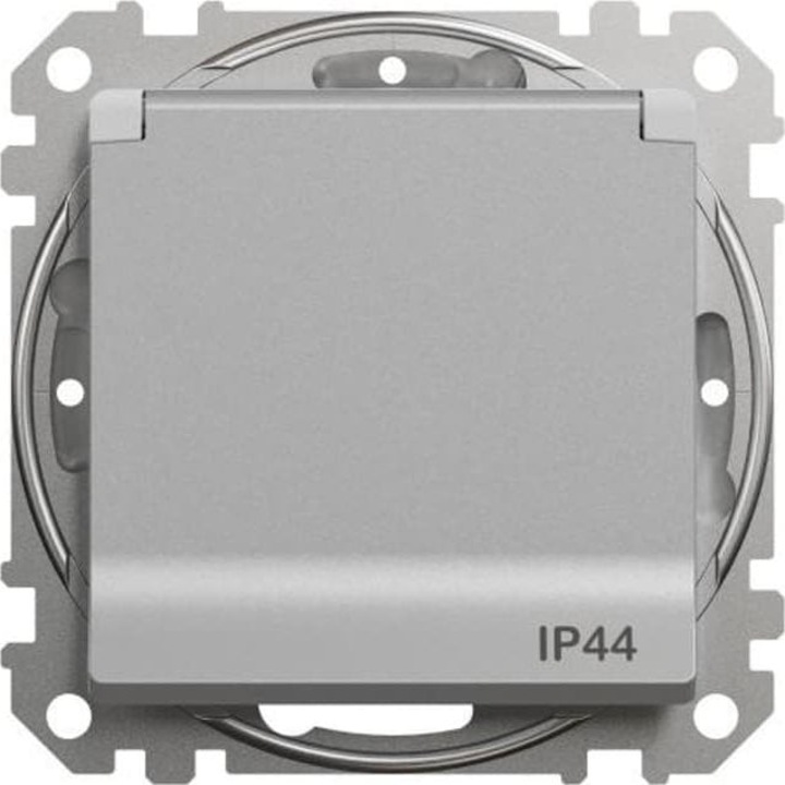 Schneider Electric Sedna контакт за вграждане, 2P+PE, IP44, сребрист алуминий