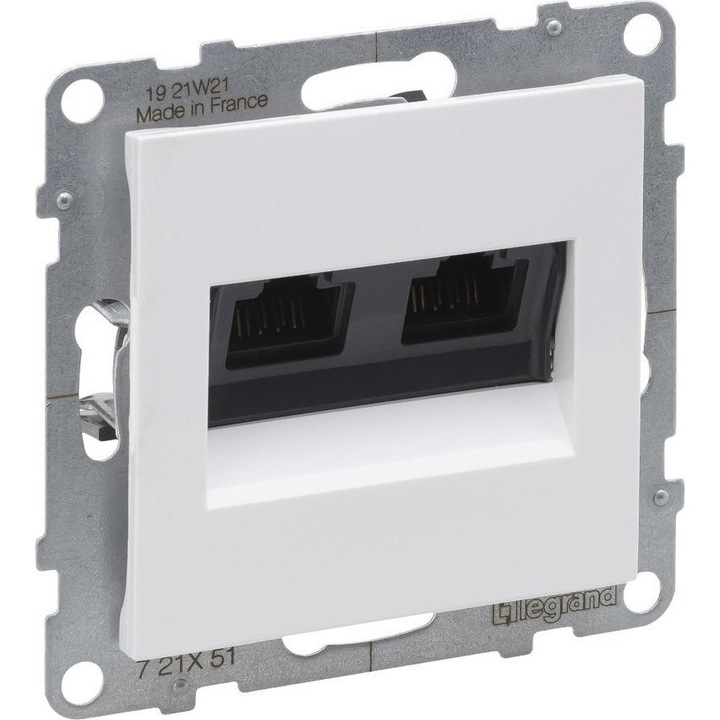 Priza dubla pentru computer, Legrand, RJ45, 5e, UTP, Alb