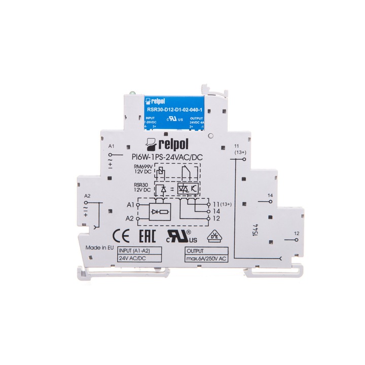 Interfész relé, Relpol, 1Z 6A 24VAC/DC PIR6W-1PS-24VAC/DC-O