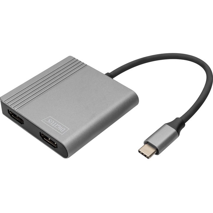 Графичен адаптер, Digitus, Алуминий, USB-C/HDMI, 4K/60Hz, 0.2m, 60x60x12mm, Сив