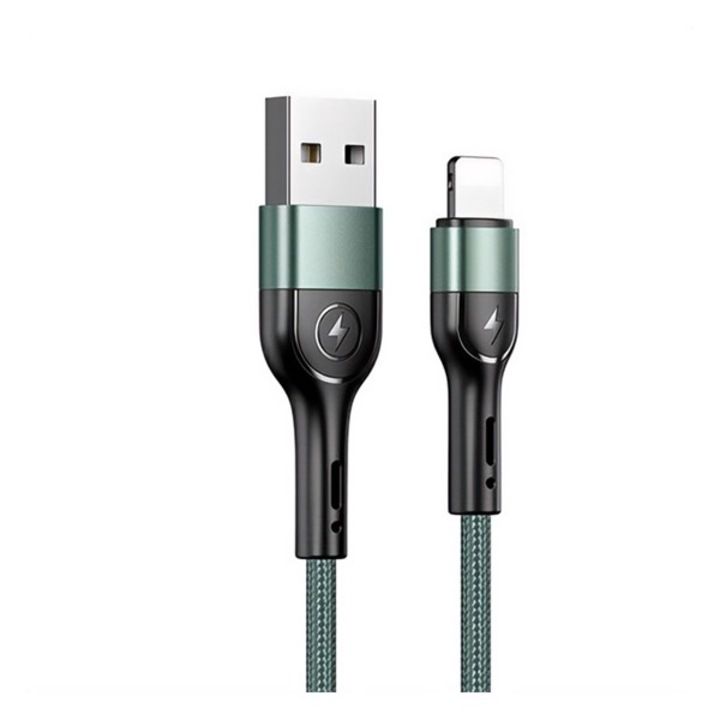 USAMS fonott kábel U55 2A Lightning 1 db U55 készülékhez 1m, zöld, SJ448USBSG02 (US-SJ448)