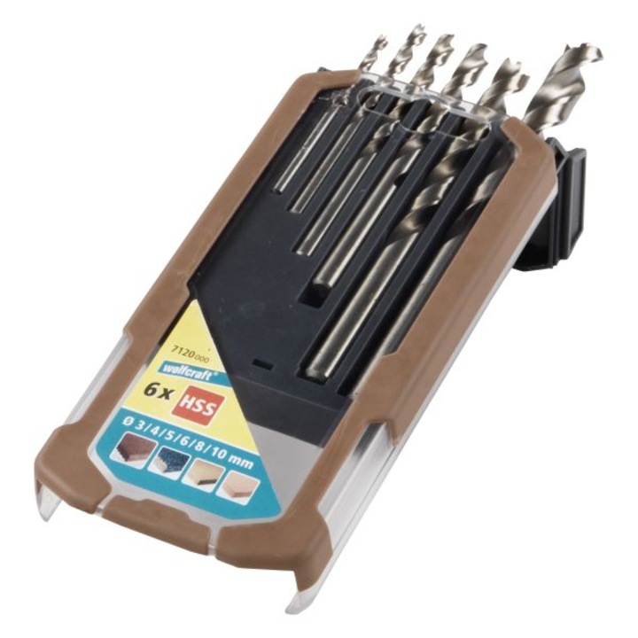 Set 6 burghie pentru lemn, Wolfcraft, HSS, Coada cilindrica, 3-10 mm, Argintiu