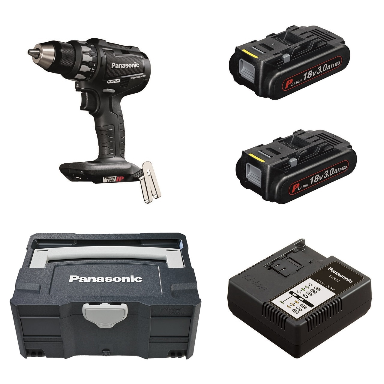 Set masina de gaurit cu baterii, Panasonic, Sistem Dual Voltage
