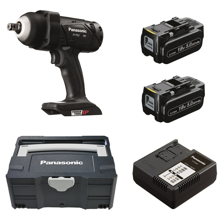 Masina de insurubat cu impact EY7552, Panasonic, 1550 rpm, 18 V, 1/2", Negru