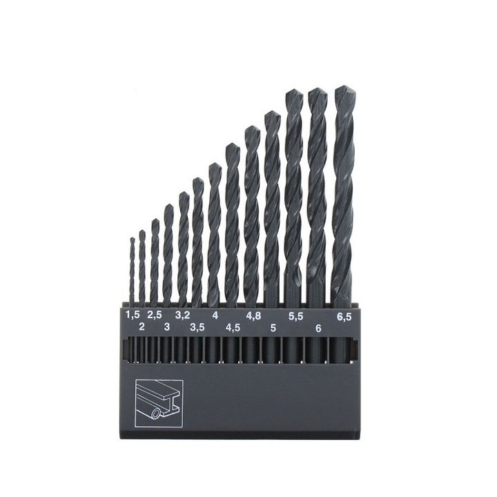 Set 13 burghie metalice, Abraboro, HSS-R, DIN 338, 1,5 - 6,5 mm