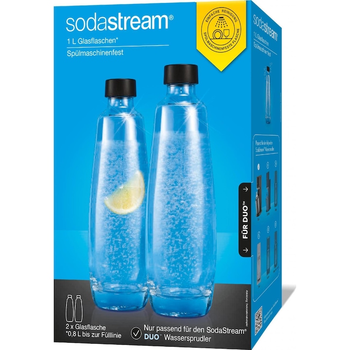 Set 2 sticle carbonator, Sodastream, Sticla, 1 L, Transparent
