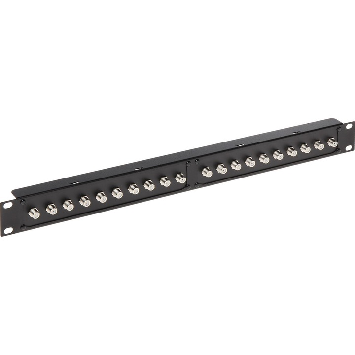 Patch panel, Delta, fém, 19", 483 x 45 x 30 mm, fekete