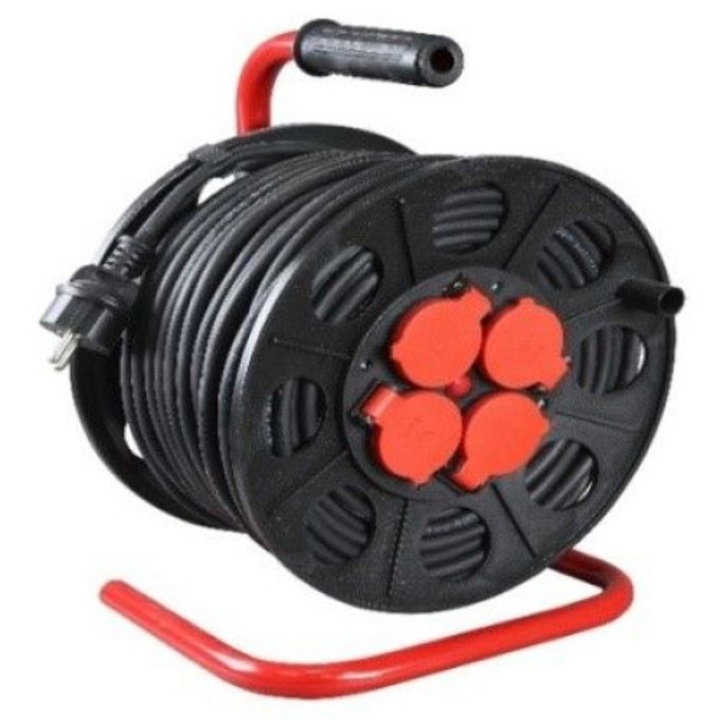 Удължителен кабел, 4 гнезда, 25 м, черен