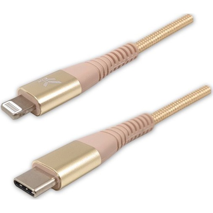 Cablu USB Logo USB-C - Lightning, 1 m, Auriu